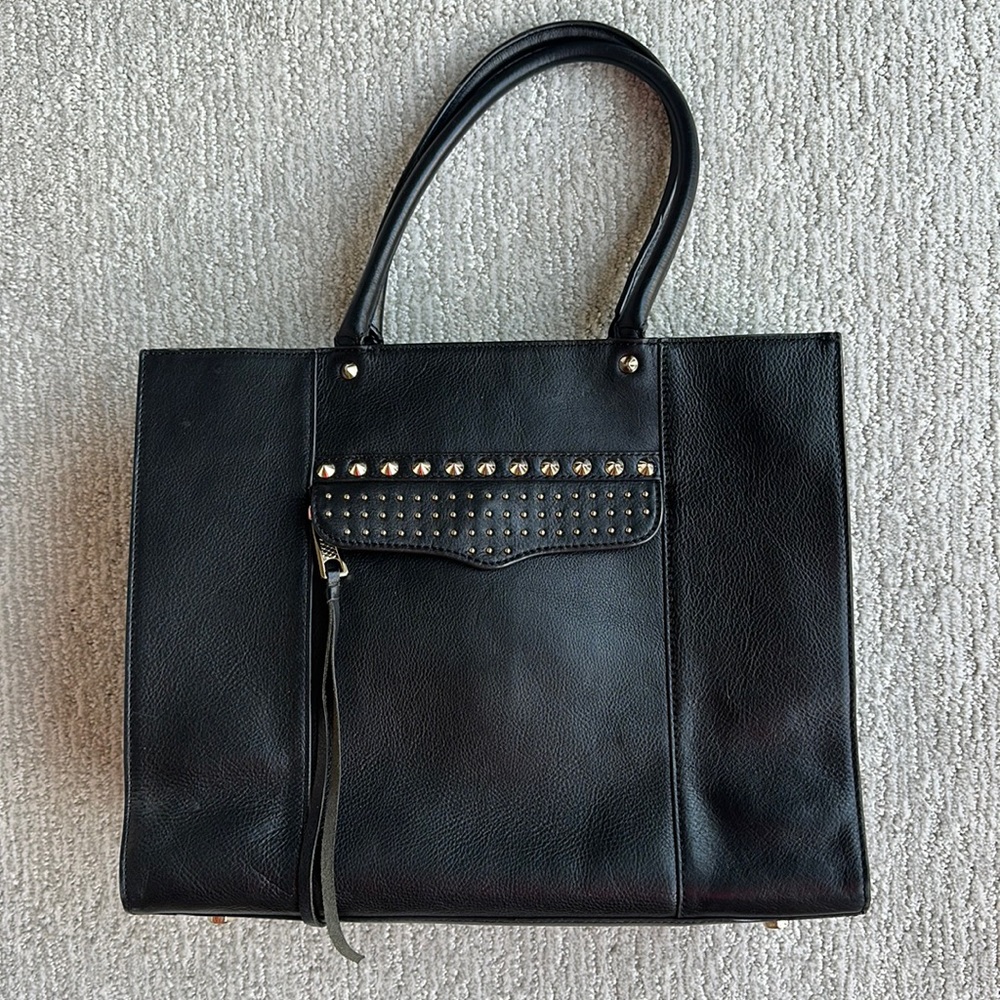 Black leather, silver studded Rebecca Minkoff tote